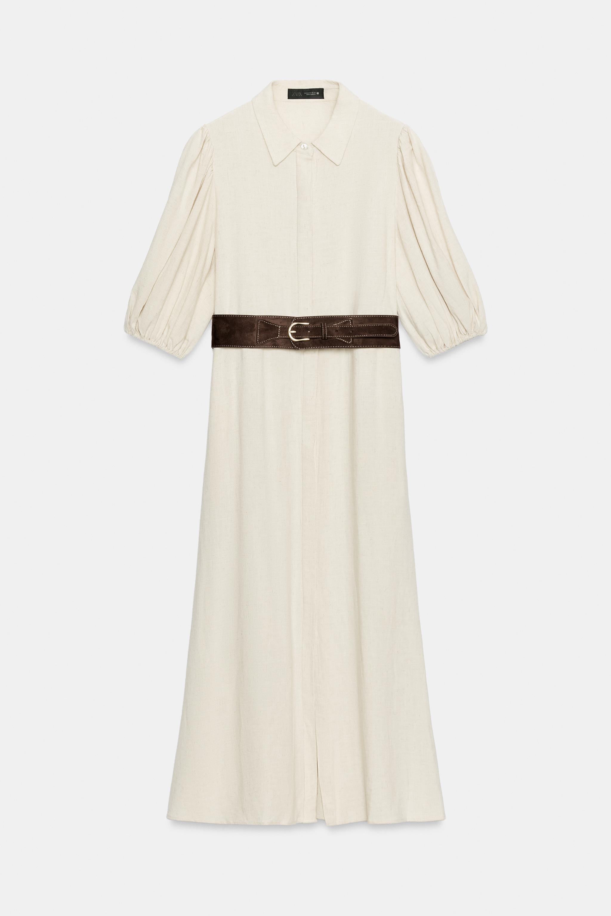 ROBE MI-LONGUE EN LIN AVEC CEINTURE